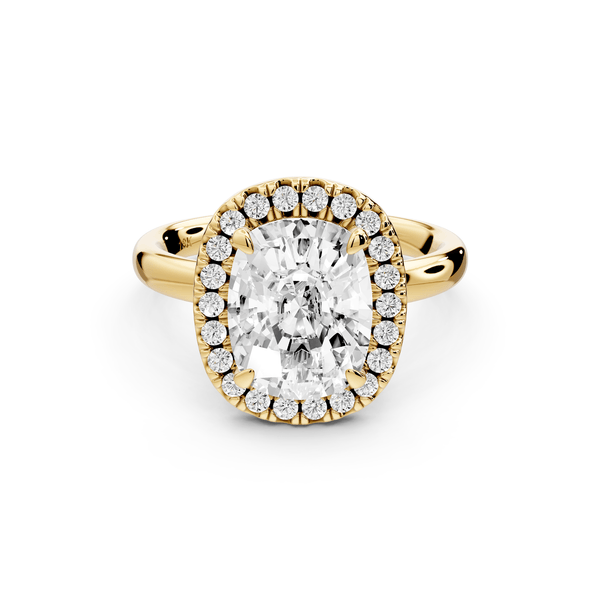 Eliana - 3ct 14k yellow gold ecushion diamond with halo engagement ring - Mr. Alex Jewelry