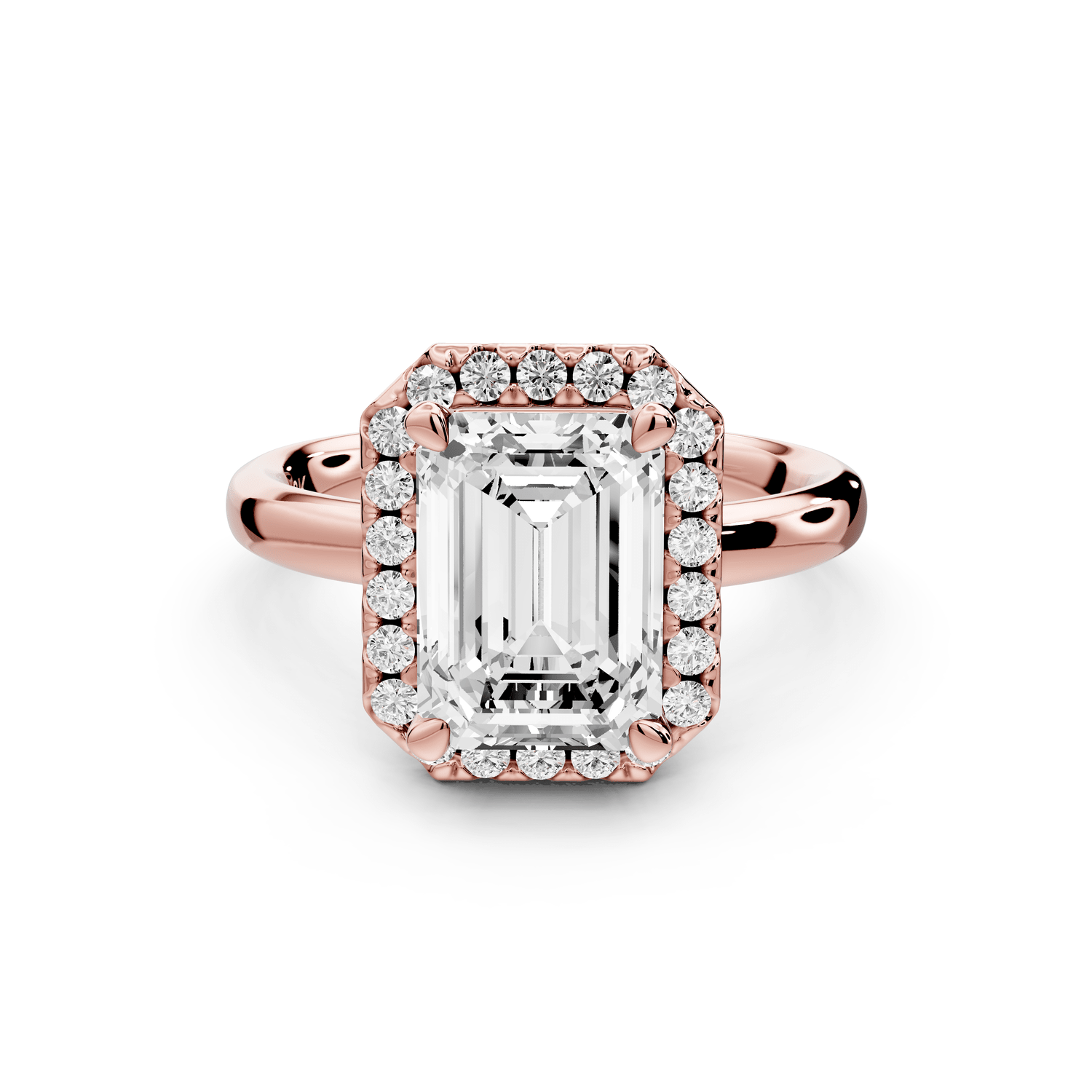 Eliana - 3ct 18k rose gold emerald diamond with halo engagmennt ring - Mr. Alex Jewelry