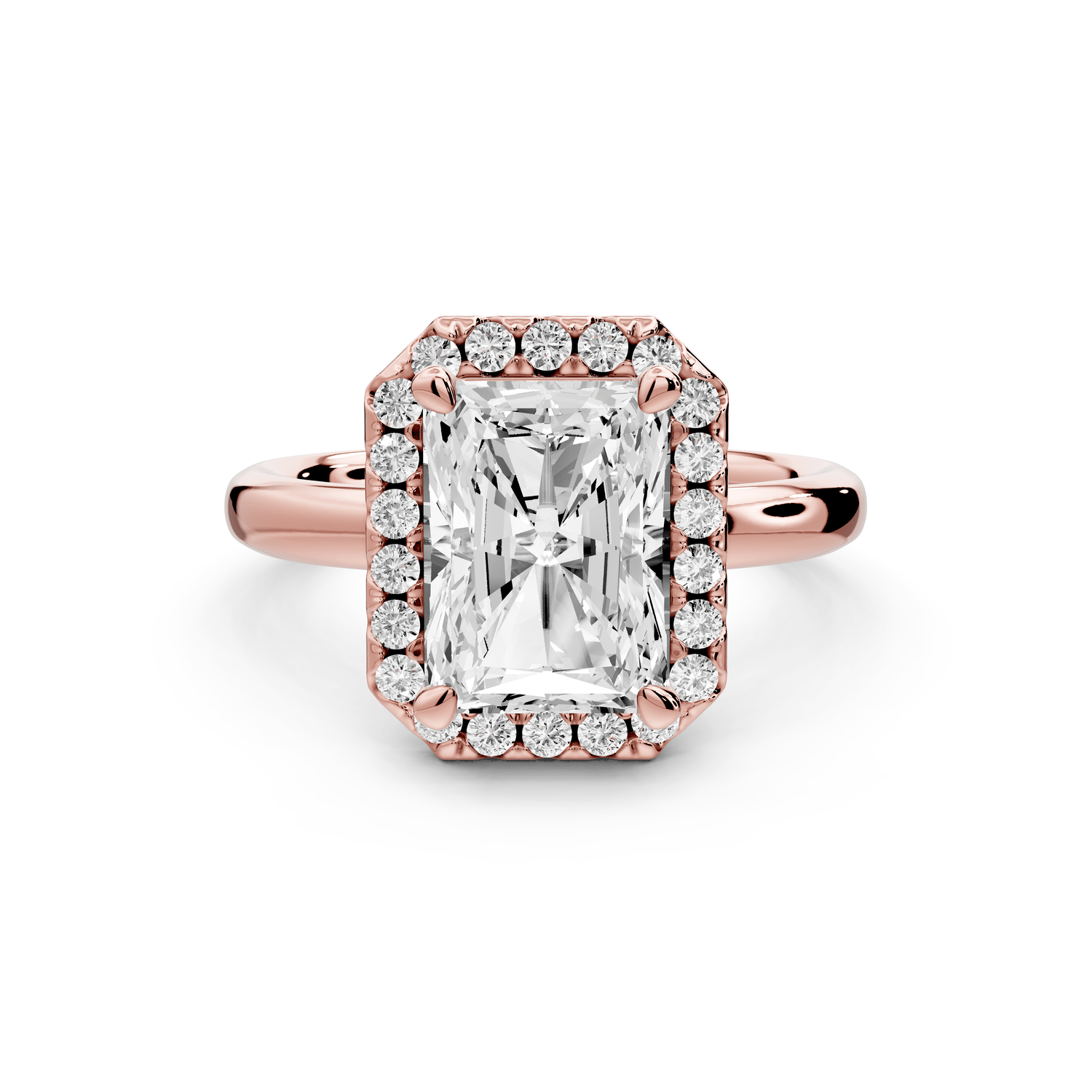 Eliana - 3ct 18k rose gold radiant diamond with halo engagement ring - Mr. Alex Jewelry