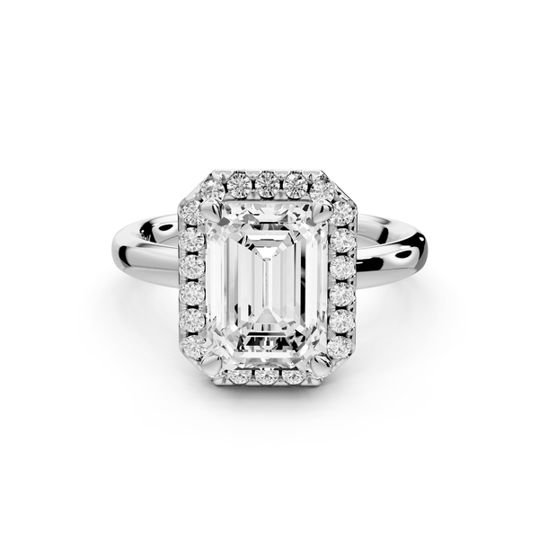 Eliana - 3ct 18k white gold emerald diamond with halo engagmennt ring - Mr. Alex Jewelry