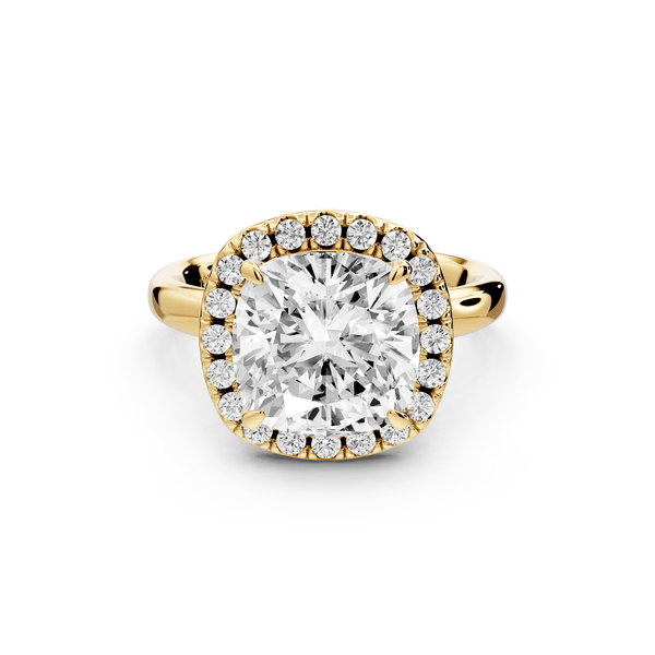 Eliana - 4ct 14k yellow gold cushion diamond with halo engagement ring - Mr. Alex Jewelry