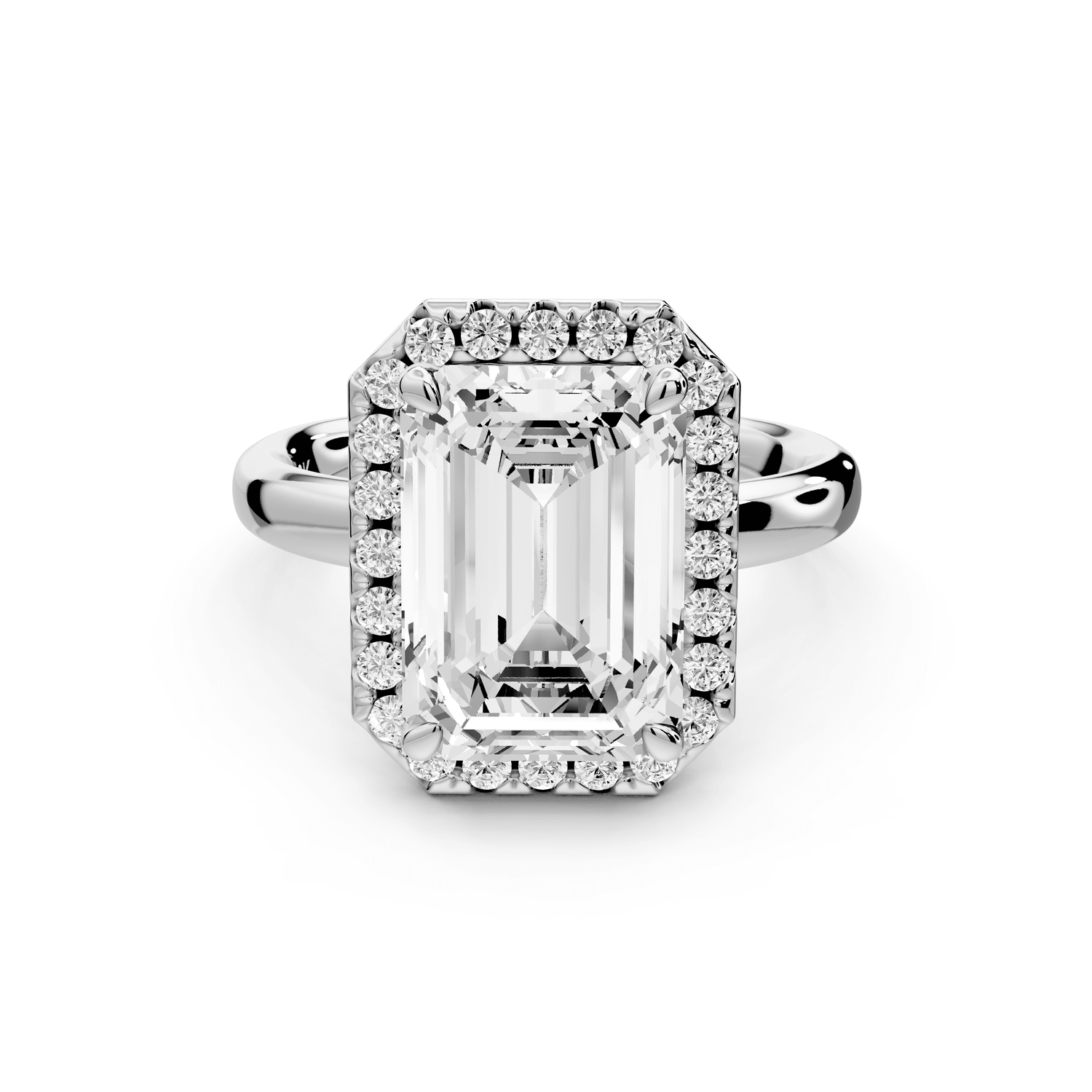 Eliana - 4ct 18k white gold emerald diamond with halo engagmennt ring - Mr. Alex Jewelry