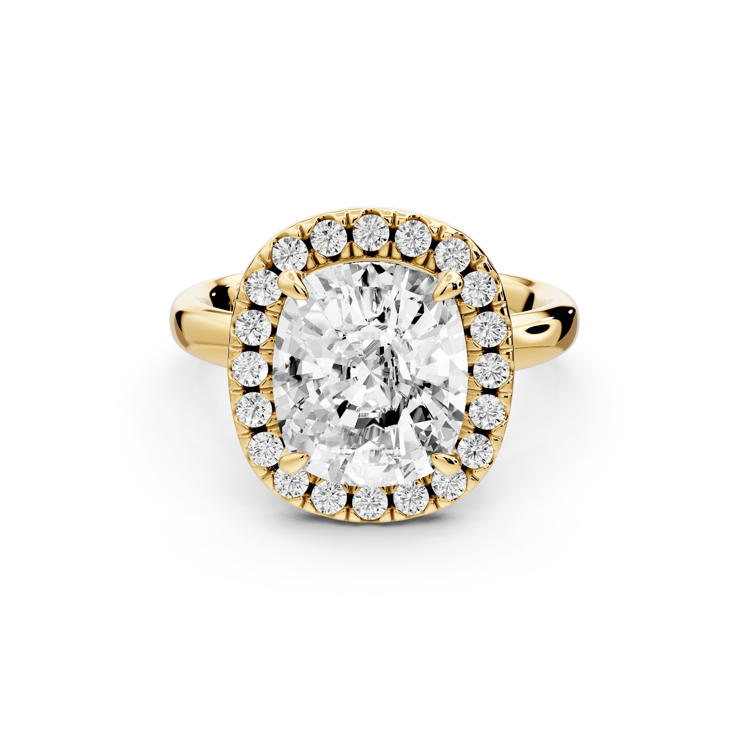 Eliana - 4ct 18k yellow gold ecushion diamond with halo engagement ring - Mr. Alex Jewelry