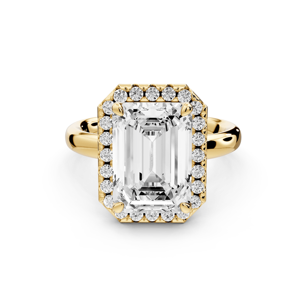 Eliana - 4ct 18k yellow gold emerald diamond with halo engagmennt ring - Mr. Alex Jewelry