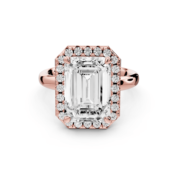 Eliana - 5ct 18k rose gold emerald diamond with halo engagmennt ring - Mr. Alex Jewelry