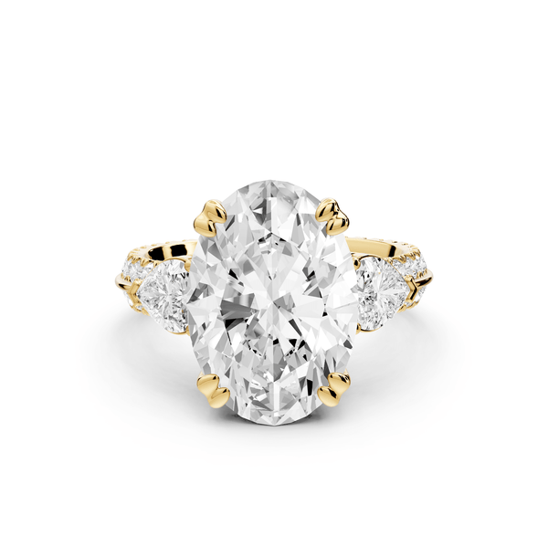 Elinor - 5ct 18k yellow gold pear diamond Double talon prongs with two heart side stones and rollover pavé engagement ring - Mr. Alex Jewelry