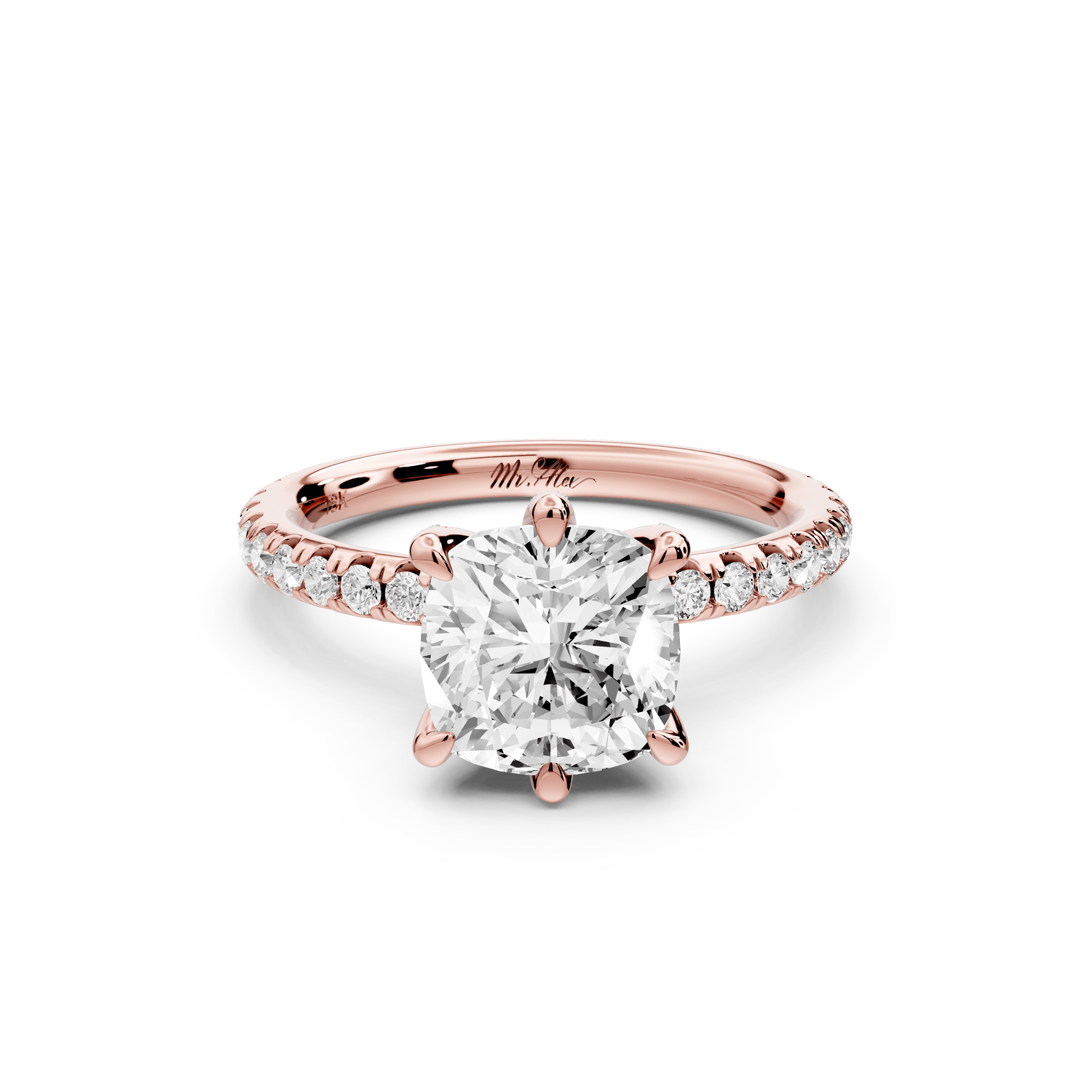 Elise - 2ct 14k rose gold cushion diamond 6 - Talon Prong Diamond Crown with Pavé Engagement Ring - Mr. Alex Jewelry