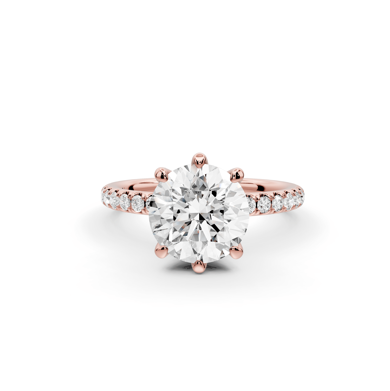 Elise - 2ct 18k rose gold round diamond 6 - Talon Prong Diamond Crown with Pavé Engagement Ring - Mr. Alex Jewelry