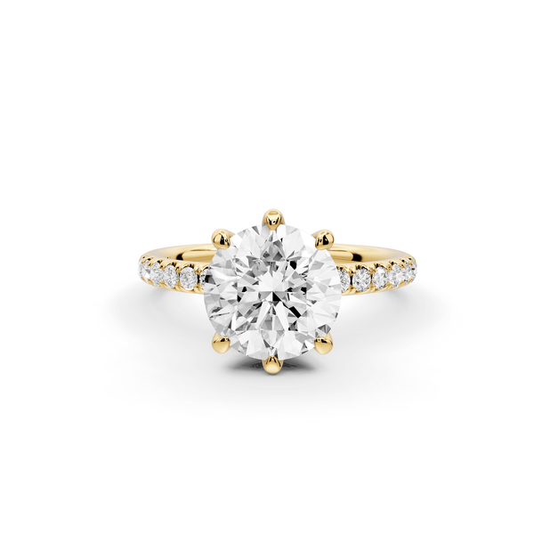 Elise - 2ct 18k yellow gold round diamond 6 - Talon Prong Diamond Crown with Pavé Engagement Ring - Mr. Alex Jewelry