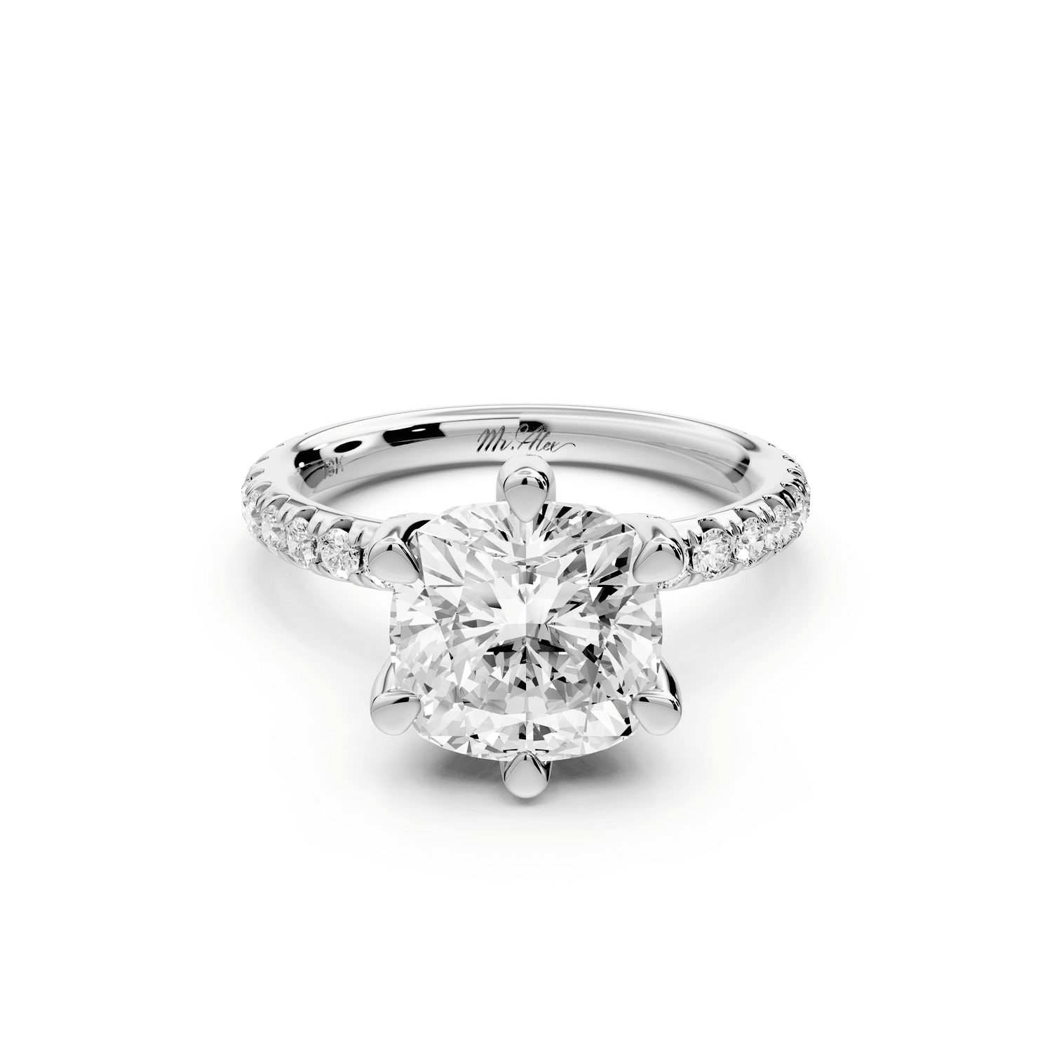 Elise - 3ct 18k white gold cushion diamond 6 - Talon Prong Diamond Crown with Pavé Engagement Ring - Mr. Alex Jewelry