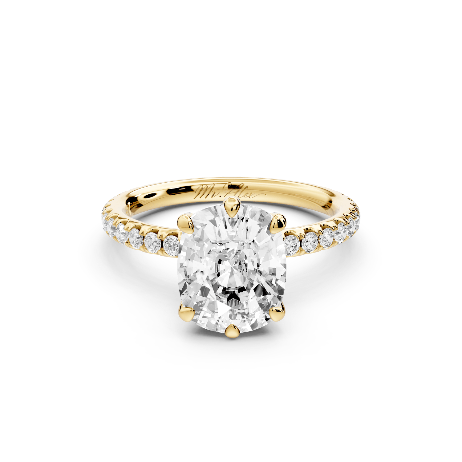 Elise - 3ct 18k yellow gold ecushion diamond 6 - Talon Prong Diamond Crown with Pavé Engagement Ring - Mr. Alex Jewelry