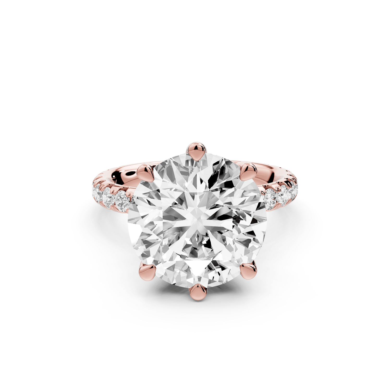Elise - 5ct 18k rose gold round diamond 6 - Talon Prong Diamond Crown with Pavé Engagement Ring - Mr. Alex Jewelry