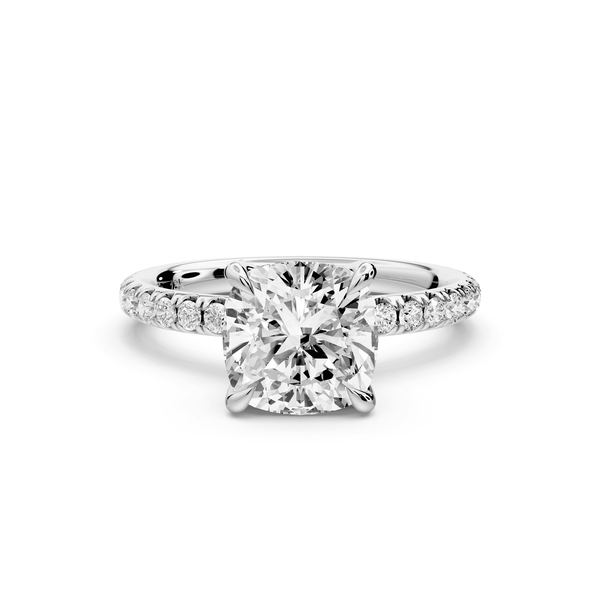 Elissa - 2ct 14k white gold Cushion Classic Solitaire Engagement Ring with Shared-Prong Pavé Band - Mr. Alex Jewelry