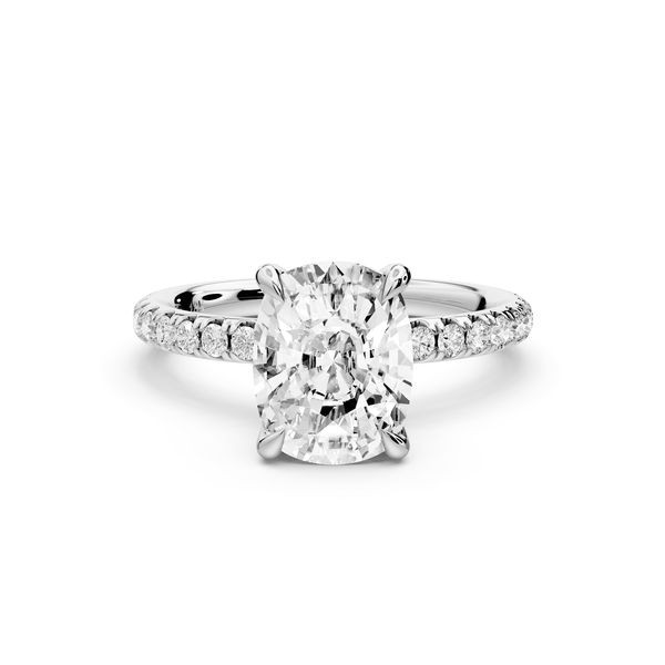 Elissa - 2ct 14k white gold Ecushion Classic Solitaire Engagement Ring with Shared-Prong Pavé Band - Mr. Alex Jewelry
