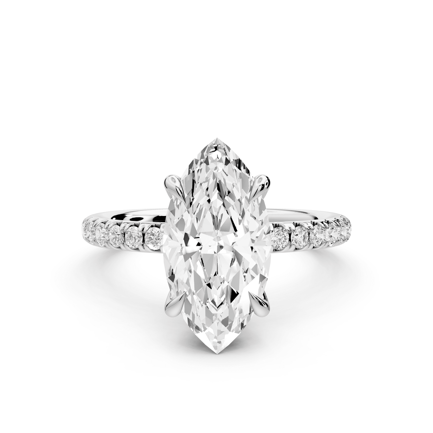 Elissa - 2ct 14k white gold Marquise Classic Solitaire Engagement Ring with Shared-Prong Pavé Band - Mr. Alex Jewelry