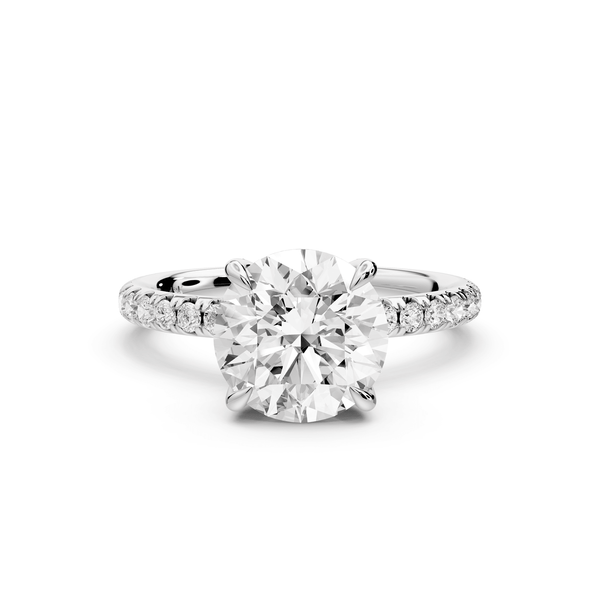 Elissa - 2ct 14k white gold Round Classic Solitaire Engagement Ring with Shared-Prong Pavé Band - Mr. Alex Jewelry