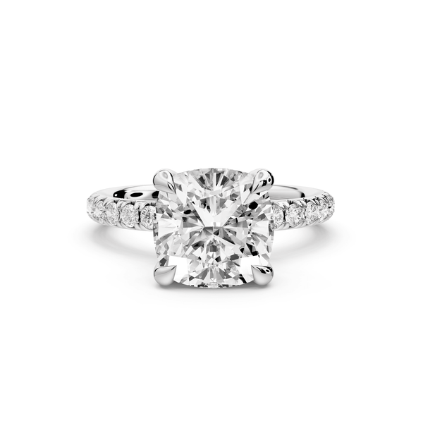 Elissa - 3ct 14k white gold Cushion Classic Solitaire Engagement Ring with Shared-Prong Pavé Band - Mr. Alex Jewelry