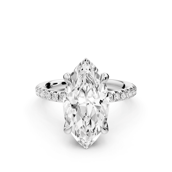 Elissa - 3ct 14k white gold Marquise Classic Solitaire Engagement Ring with Shared-Prong Pavé Band - Mr. Alex Jewelry