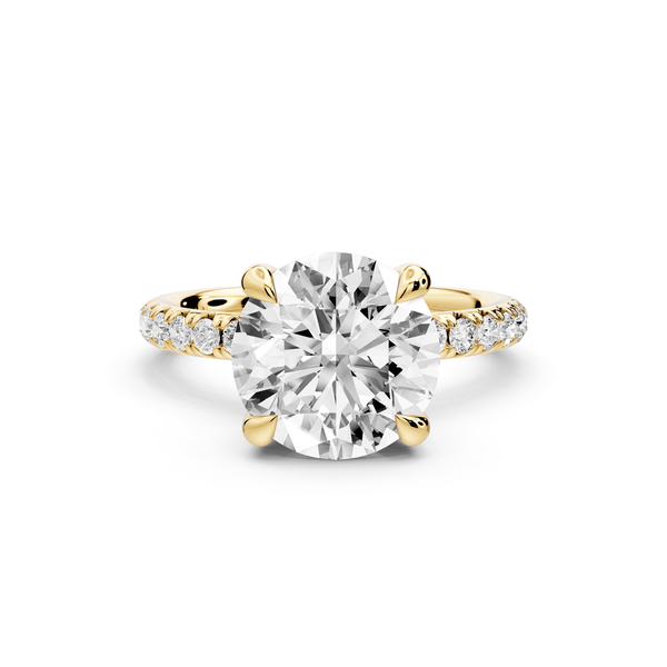 Elissa - 3ct 14k yellow gold Round Classic Solitaire Engagement Ring with Shared-Prong Pavé Band - Mr. Alex Jewelry