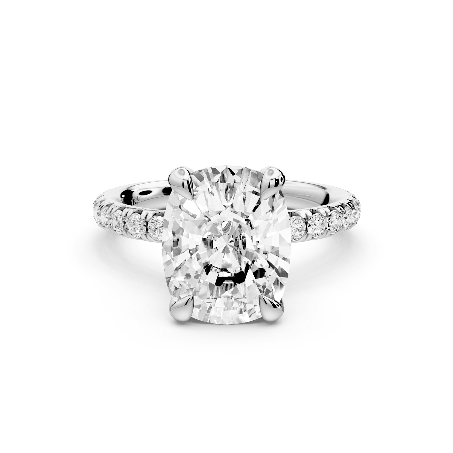 Elissa - 3ct 18k white gold Ecushion Classic Solitaire Engagement Ring with Shared-Prong Pavé Band - Mr. Alex Jewelry