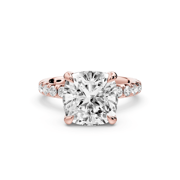 Elissa - 4ct 14k rose gold Cushion Classic Solitaire Engagement Ring with Shared-Prong Pavé Band - Mr. Alex Jewelry