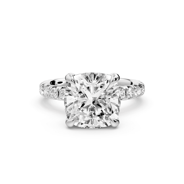 Elissa - 4ct 14k white gold Cushion Classic Solitaire Engagement Ring with Shared-Prong Pavé Band - Mr. Alex Jewelry