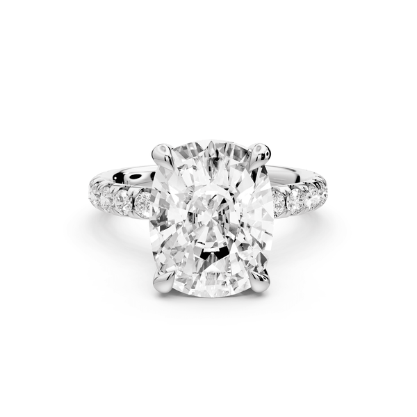 Elissa - 4ct 14k white gold Ecushion Classic Solitaire Engagement Ring with Shared-Prong Pavé Band - Mr. Alex Jewelry