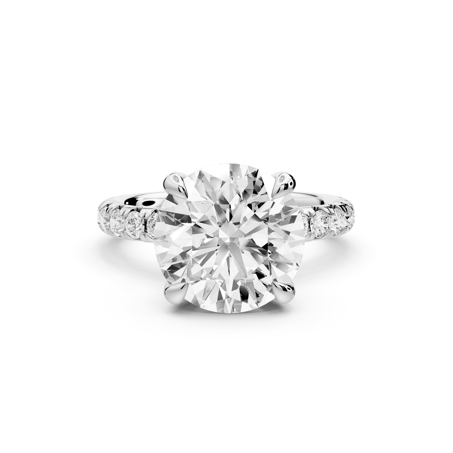 Elissa - 4ct 14k white gold Round Classic Solitaire Engagement Ring with Shared-Prong Pavé Band - Mr. Alex Jewelry