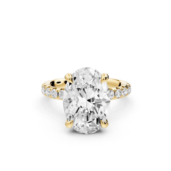 Elissa - 4ct 14k yellow gold Oval Classic Solitaire Engagement Ring with Shared-Prong Pavé Band - Mr. Alex Jewelry