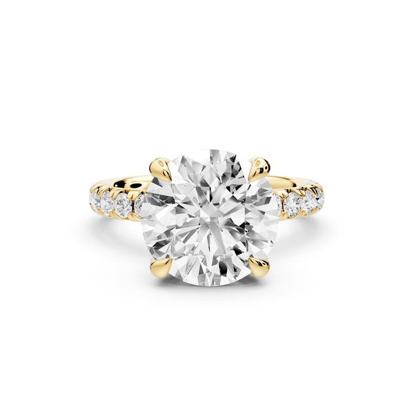 Elissa - 4ct 14k yellow gold Round Classic Solitaire Engagement Ring with Shared-Prong Pavé Band - Mr. Alex Jewelry
