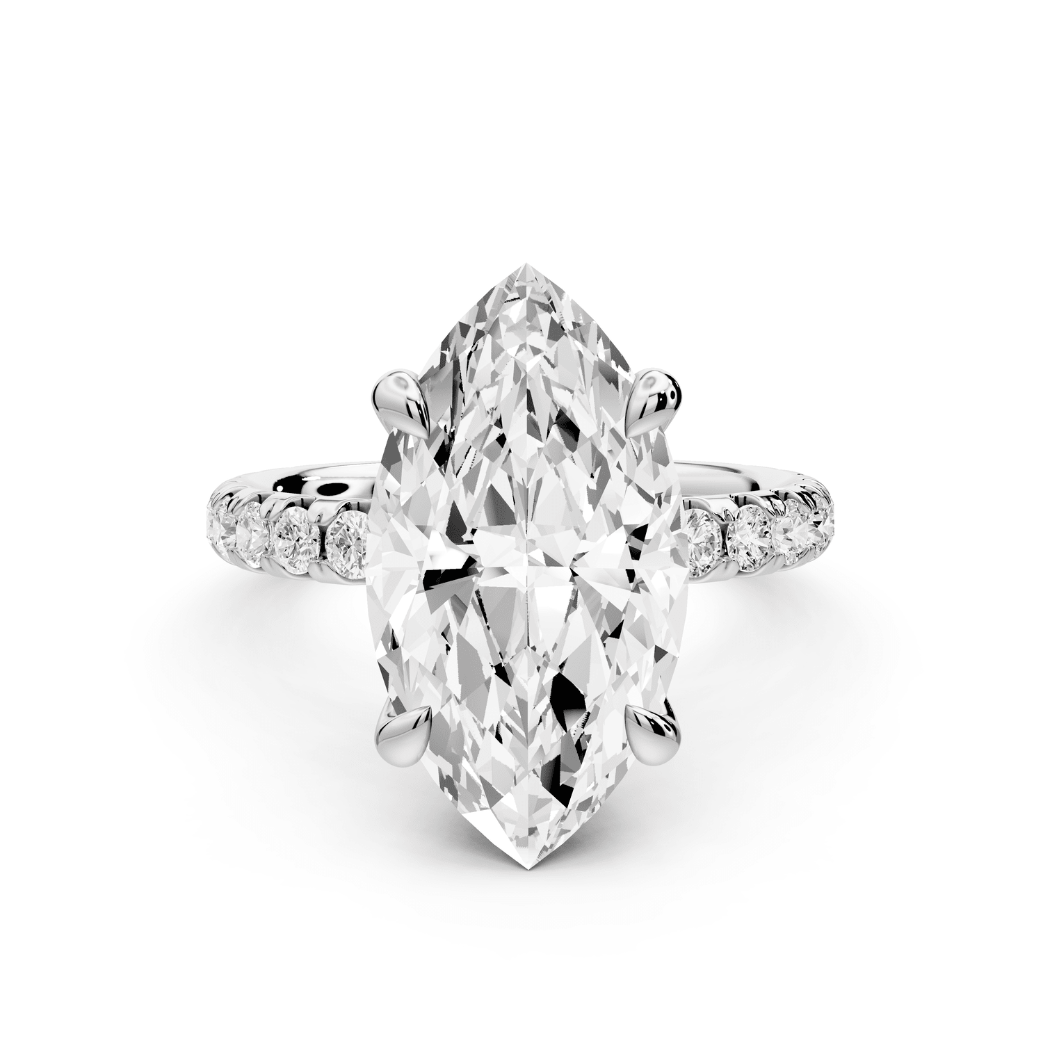 Elissa - 4ct 18k white gold Marquise Classic Solitaire Engagement Ring with Shared-Prong Pavé Band - Mr. Alex Jewelry