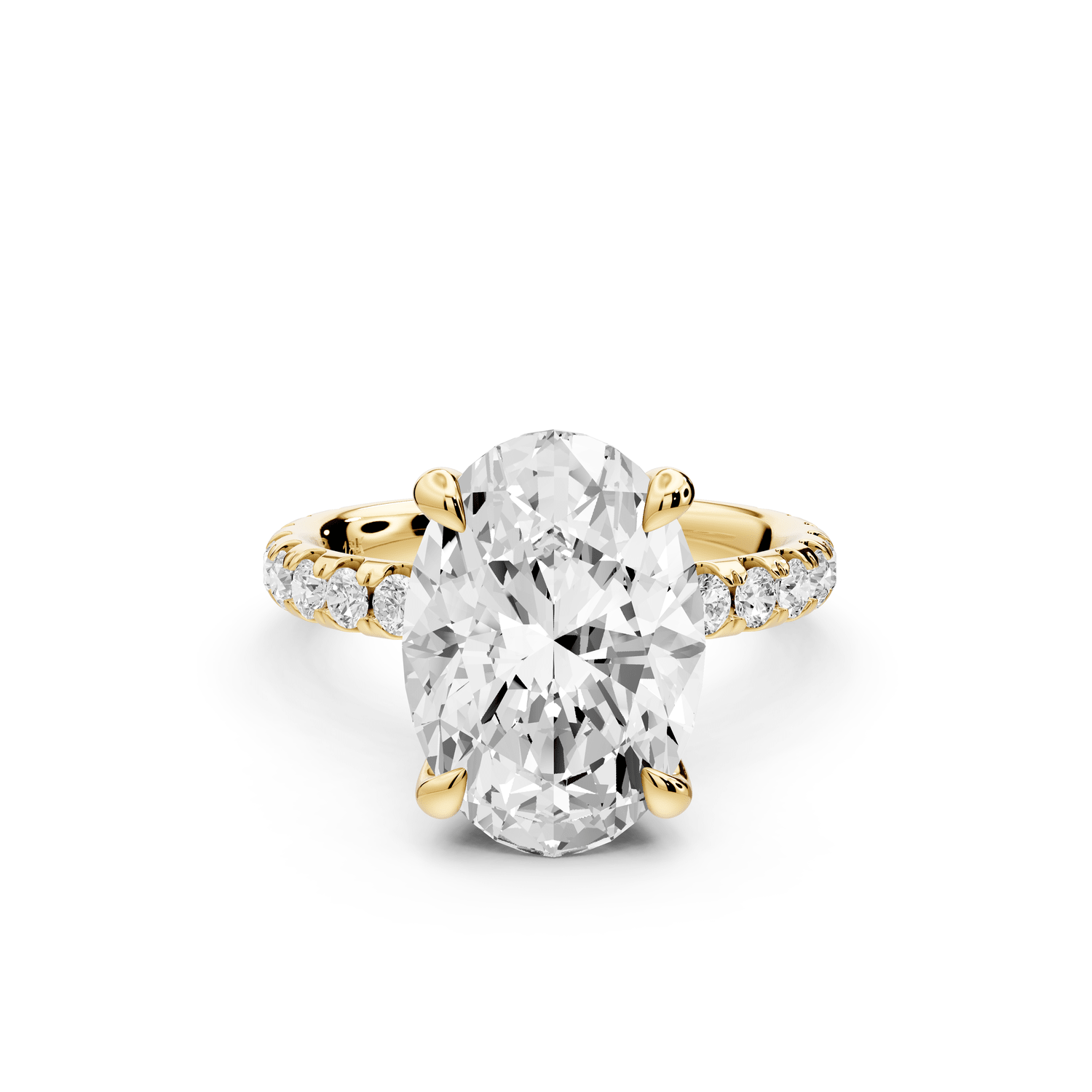 Elissa - 4ct 18k yellow gold Oval Classic Solitaire Engagement Ring with Shared-Prong Pavé Band - Mr. Alex Jewelry