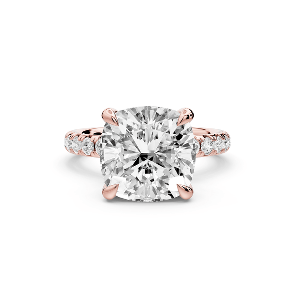 Elissa - 5ct 14k rose gold Cushion Classic Solitaire Engagement Ring with Shared-Prong Pavé Band - Mr. Alex Jewelry