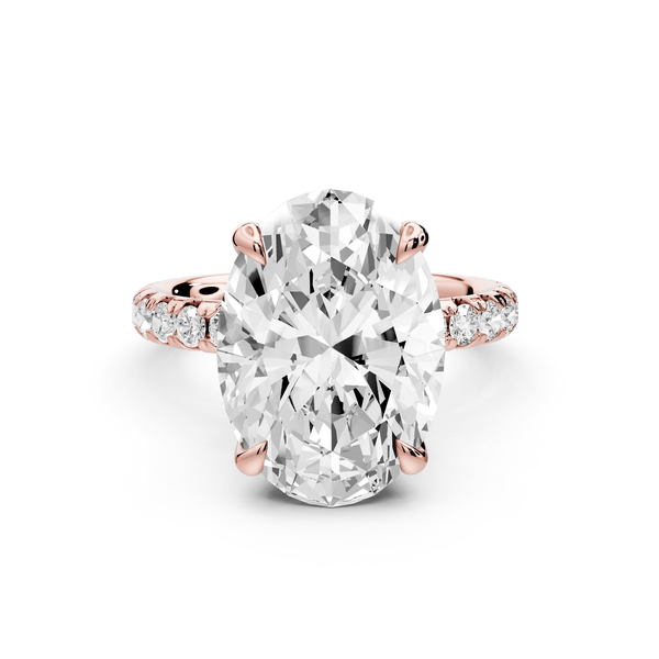Elissa - 5ct 14k rose gold Oval Classic Solitaire Engagement Ring with Shared-Prong Pavé Band - Mr. Alex Jewelry