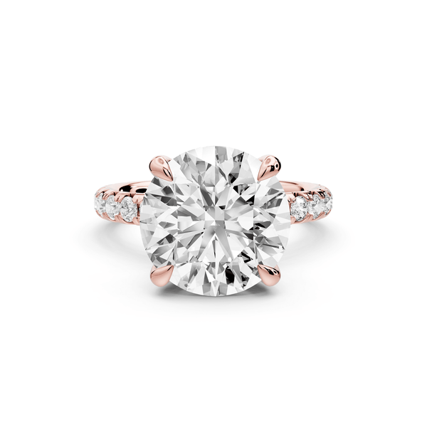 Elissa - 5ct 14k rose gold Round Classic Solitaire Engagement Ring with Shared-Prong Pavé Band - Mr. Alex Jewelry