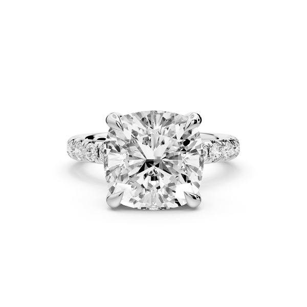 Elissa - 5ct 14k white gold Cushion Classic Solitaire Engagement Ring with Shared-Prong Pavé Band - Mr. Alex Jewelry