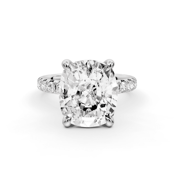 Elissa - 5ct 14k white gold Ecushion Classic Solitaire Engagement Ring with Shared-Prong Pavé Band - Mr. Alex Jewelry