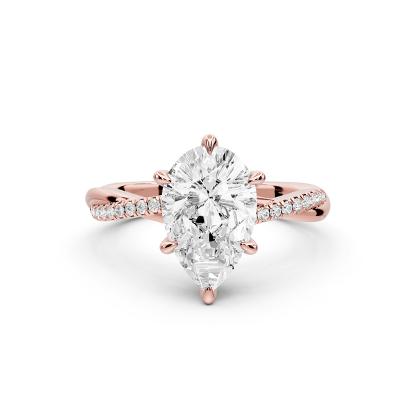 Ella - 2ct 14k rose gold Pear Classic Solitaire Engagement Ring with Shared-Prong Pavé Band - Mr. Alex Jewelry