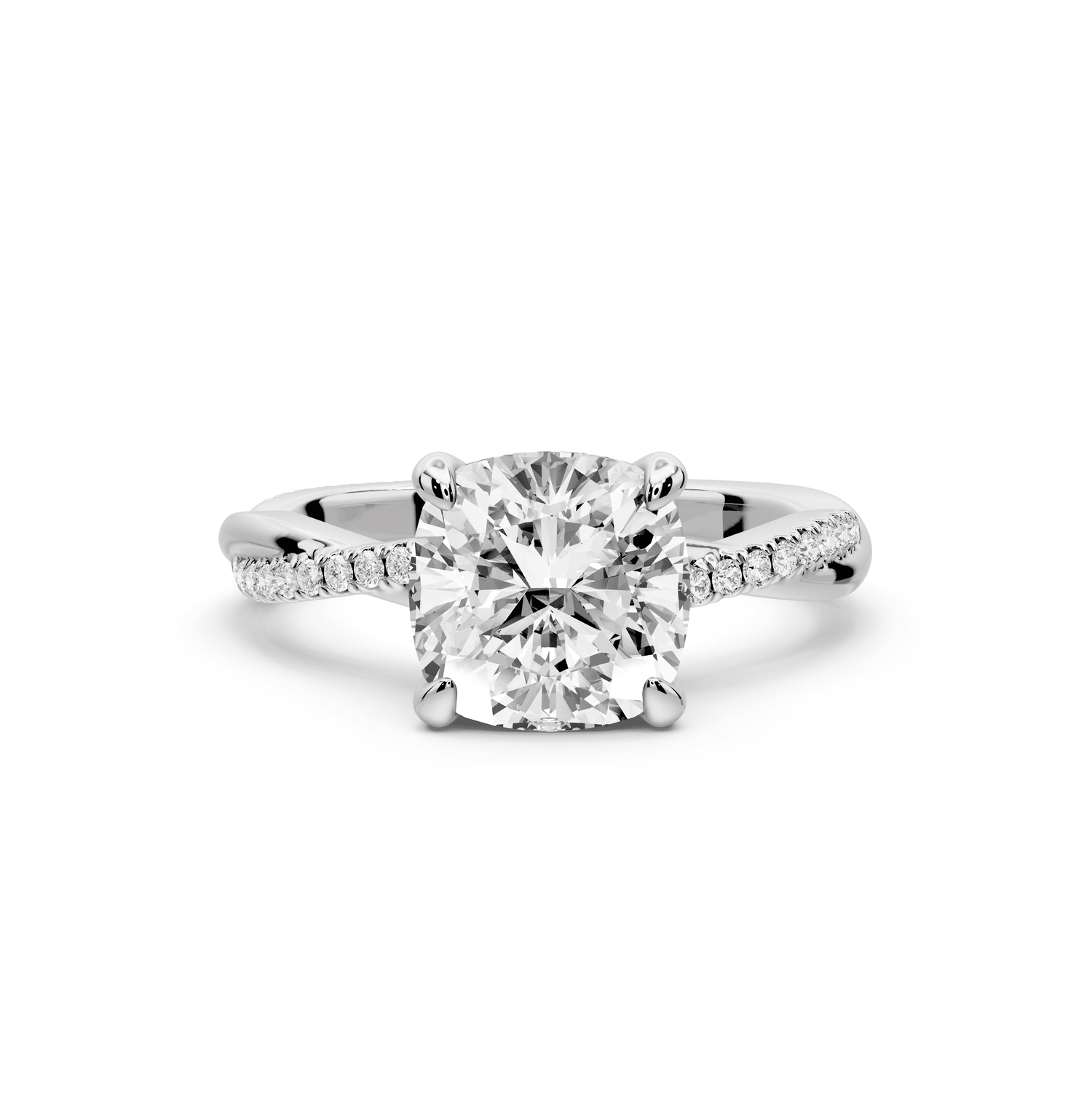 Ella - 2ct 14k white gold Cushion Classic Solitaire Engagement Ring with Shared-Prong Pavé Band - Mr. Alex Jewelry