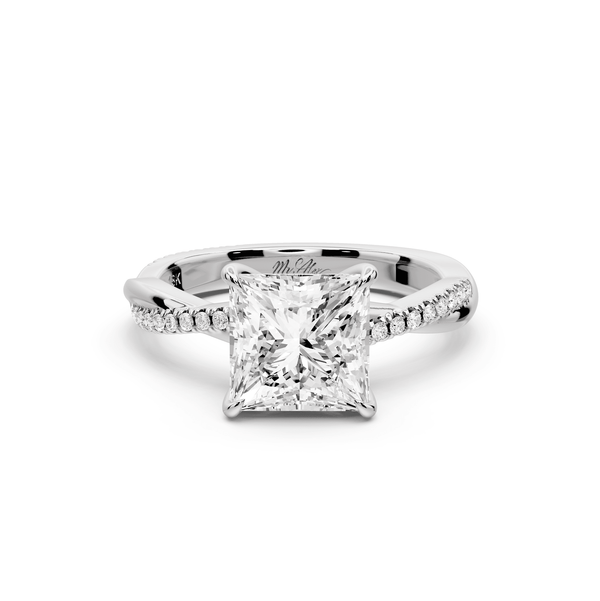 Ella - 2ct 14k white gold Princess Classic Solitaire Engagement Ring with Shared-Prong Pavé Band - Mr. Alex Jewelry