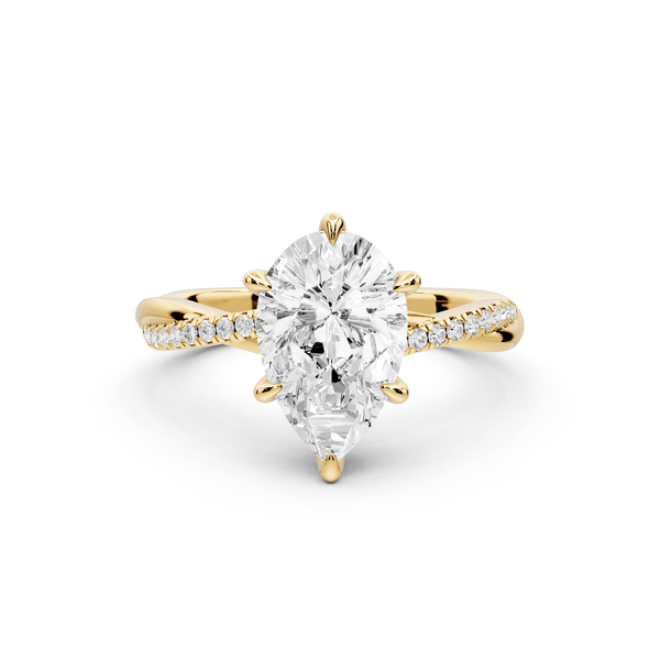 Ella - 2ct 14k yellow gold Pear Classic Solitaire Engagement Ring with Shared-Prong Pavé Band - Mr. Alex Jewelry