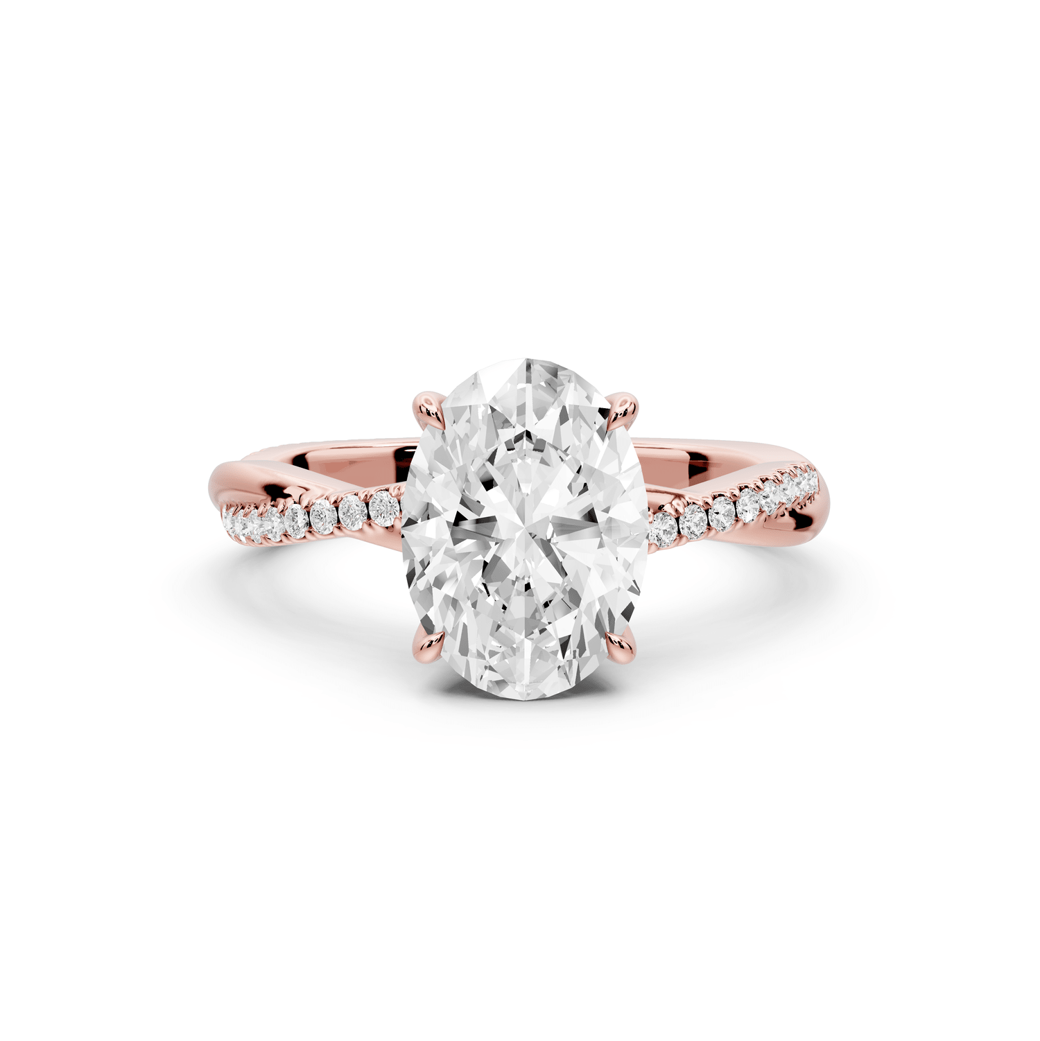 Ella - 2ct 18k rose gold Oval Classic Solitaire Engagement Ring with Shared-Prong Pavé Band - Mr. Alex Jewelry