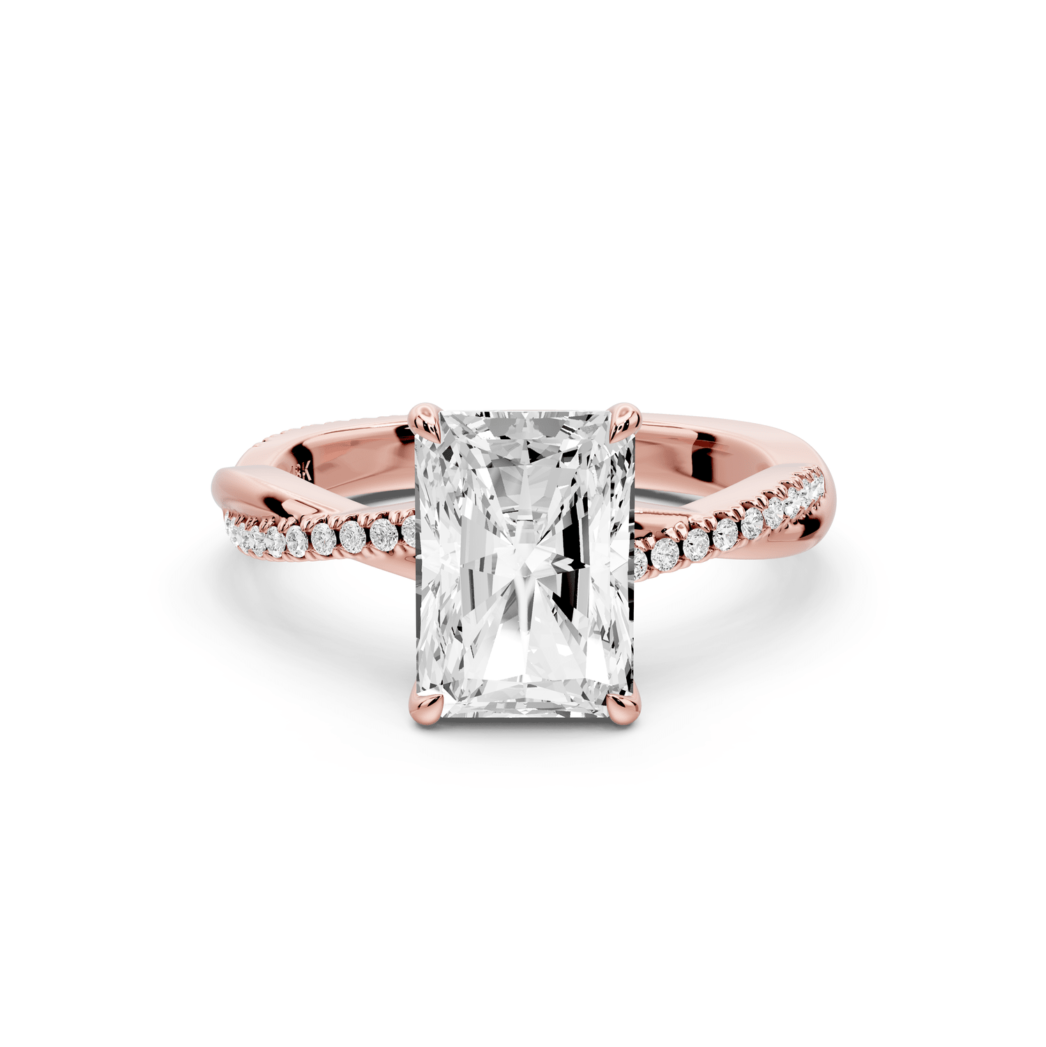 Ella - 2ct 18k rose gold Radiant Classic Solitaire Engagement Ring with Shared-Prong Pavé Band - Mr. Alex Jewelry