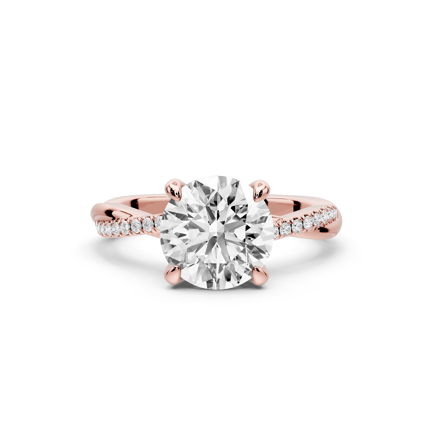 Ella - 2ct 18k rose gold Round Classic Solitaire Engagement Ring with Shared-Prong Pavé Band - Mr. Alex Jewelry