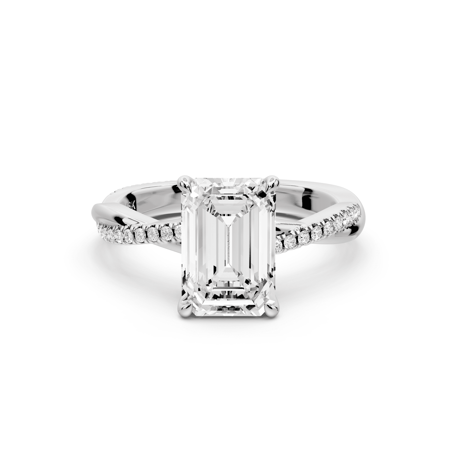 Ella - 2ct 18k white gold Emerald Classic Solitaire Engagement Ring with Shared-Prong Pavé Band - Mr. Alex Jewelry