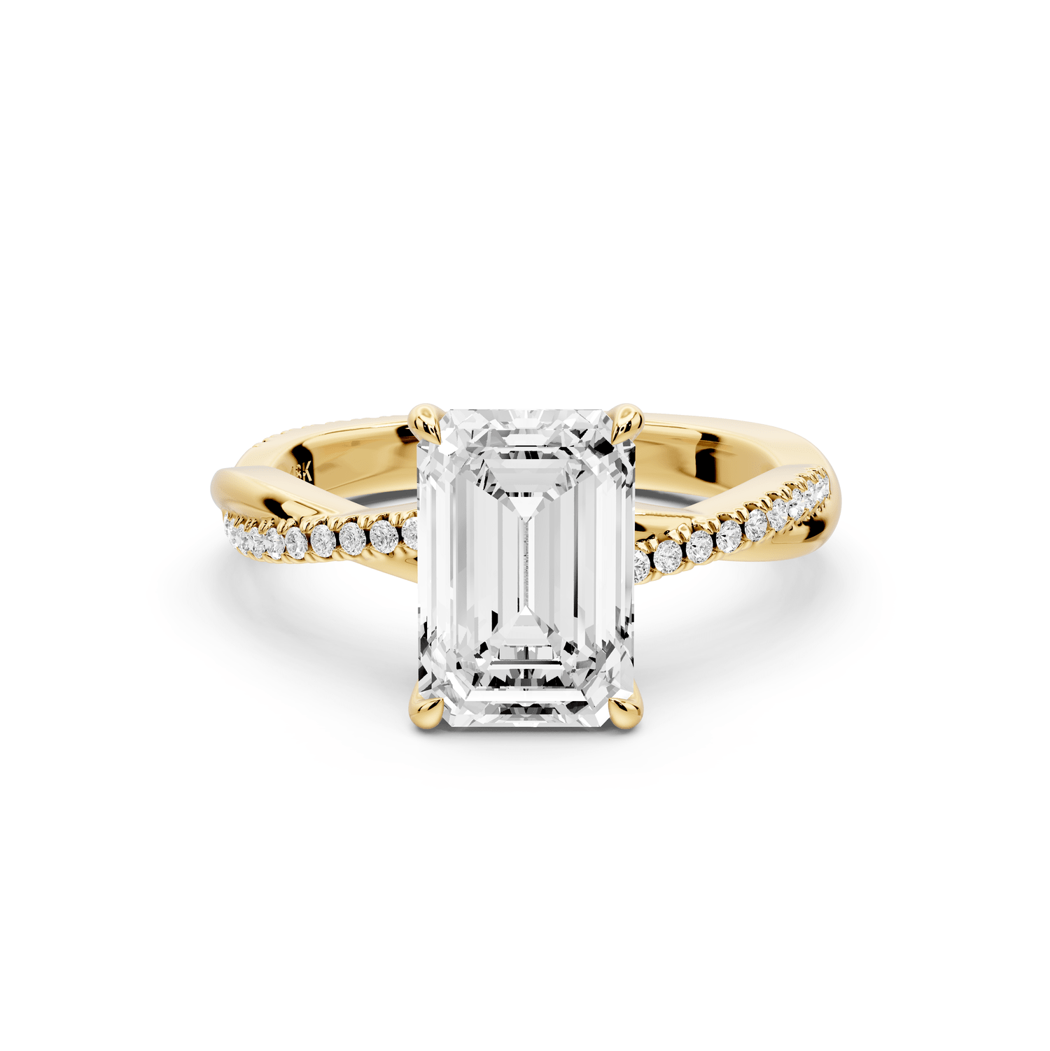 Ella - 2ct 18k yellow gold Emerald Classic Solitaire Engagement Ring with Shared-Prong Pavé Band - Mr. Alex Jewelry