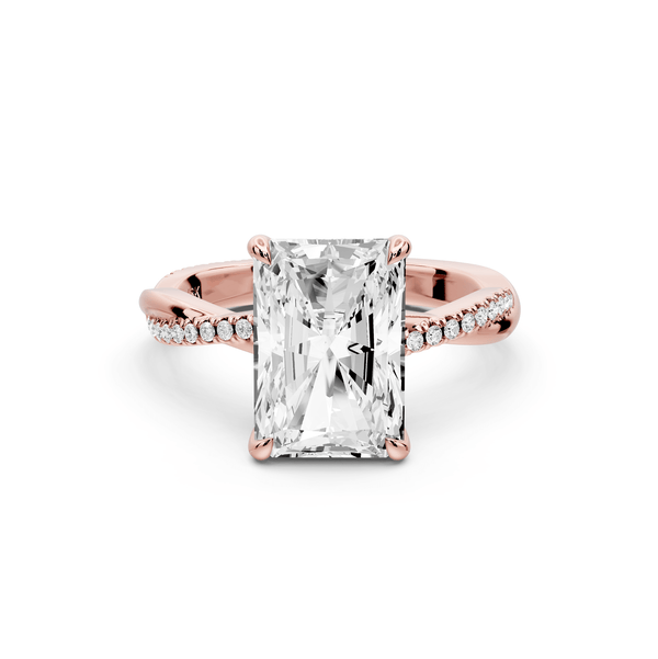 Ella - 3ct 14k rose gold Radiant Classic Solitaire Engagement Ring with Shared-Prong Pavé Band - Mr. Alex Jewelry