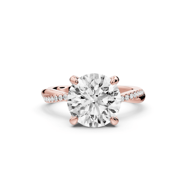 Ella - 3ct 14k rose gold Round Classic Solitaire Engagement Ring with Shared-Prong Pavé Band - Mr. Alex Jewelry