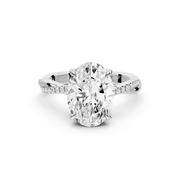 Ella - 3ct 14k white gold Oval Classic Solitaire Engagement Ring with Shared-Prong Pavé Band - Mr. Alex Jewelry