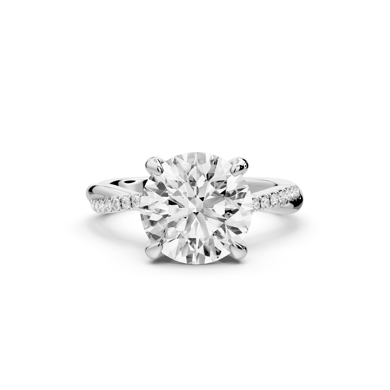 Ella - 3ct 14k white gold Round Classic Solitaire Engagement Ring with Shared-Prong Pavé Band - Mr. Alex Jewelry